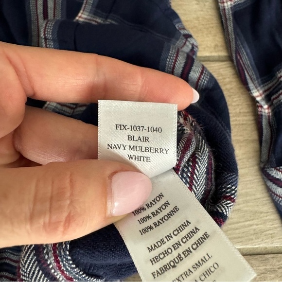 Rails Women’s Blair Plaid Mini Shirt Dress Flannel Navy Tie Waist Long Sleeve XS - Picture 8 of 8